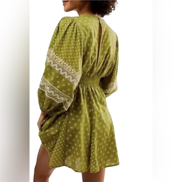 Free People NWT Sweet SW Embroidered Mini Dress in Olive Moss Green BUST 35.5” - Picture 2 of 16